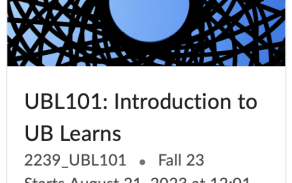 A screenshot of a course tile in UB Learns. The course is Active, and the current date is before the Start Date. 