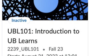 A screenshot of a course tile in UB Learns. The course is Inactive, and the current date is before the Start Date. 