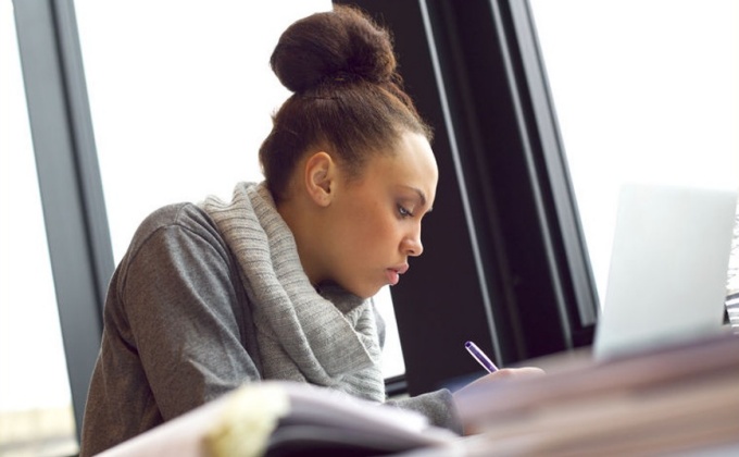 female student studying. 