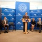 Press conference by President Tripathi for a record $40 million gift to the medical school. 