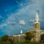 Hayes Hall with a rainbow. 