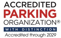 logo for accreditation by the International Parking and Mobility Institute. 