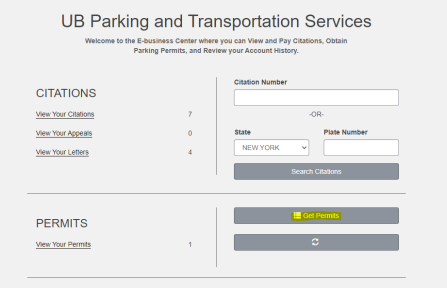e-business center permits screen. 