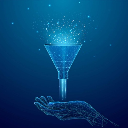 hand holding a funnel.