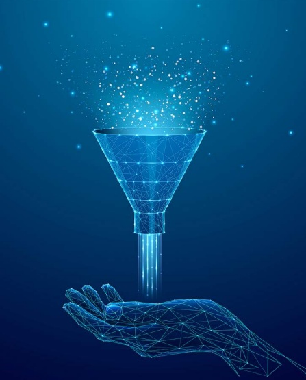 hand holding a funnel. 
