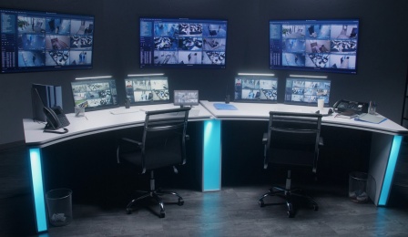 array of security camera screens. 