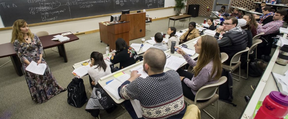 Three rows of students participating in a law class at the University at Buffalo. 