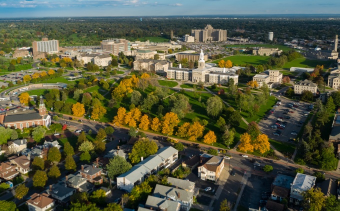Aerial view of UB's South Campus and the surrounding neighborhoods. 
