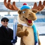 President Satish K. Tripathi with World University Games mascot Adirondack Mac. Photographer: Meredith Forrest-Kulwicki. 
