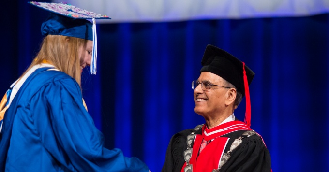President Tripathi at the College of Arts and Sciences Undergraduate Commencement. 
