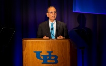 President Satish Tripathi delivers 2019 State of the University address. 