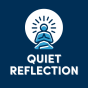 "QUIET REFLECTION" in white font on a dark blue background with a meditation icon above the words. 
