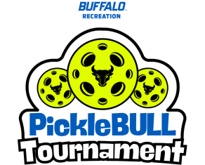 BUFFALO RECREATION stacked logo lock-up above a graphic of three pickleballs above the text "PICKLEBULL TOURNAMENT". 