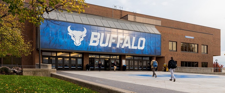 exterior of Alumni Arena front doors. 