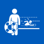 lifeguard icon next to a person swimming in a pool icon. 