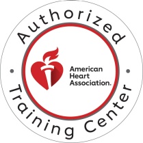 Circular American Heart Association Authorized Training Center logo featuring the red heart-and-torch symbol in the center, surrounded by the words &ldquo;Authorized Training Center.&rdquo;. 