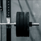 4 plates on a barbell in black and white. 
