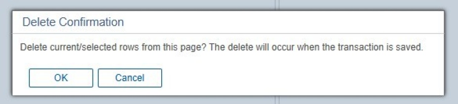 Delete confirmation screen with buttons for OK and Cancel. 