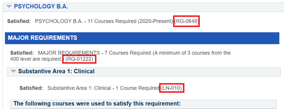 Course information with boxes around course numbers. 