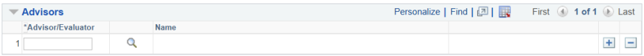 Advisors information with fields for Advisor and Name. 