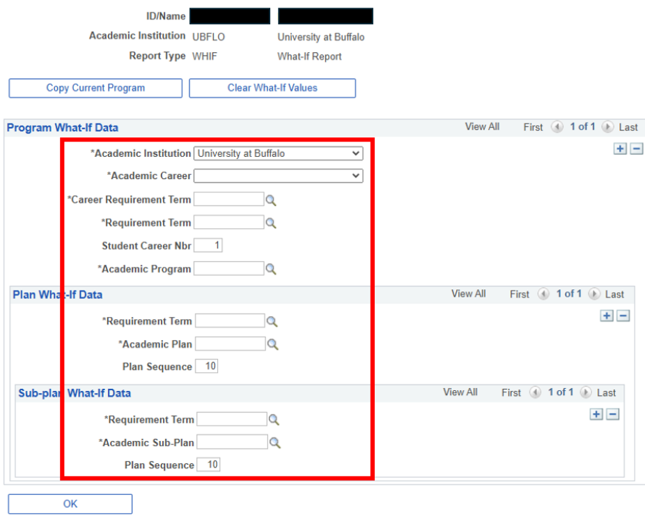 What-if information with box around all fields. 