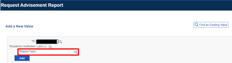 Request Advisement Report information with box around Report Type field. 