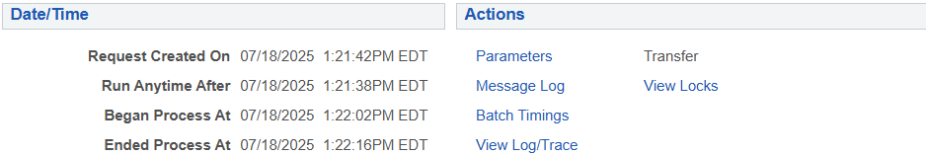 Process list information with Run Status Success and Distribution Status Posted highlighted. 