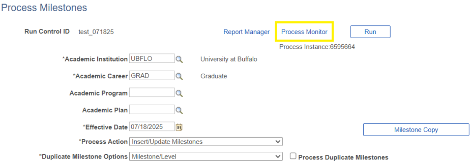 Process Milestones information with box around Process Monitor. 