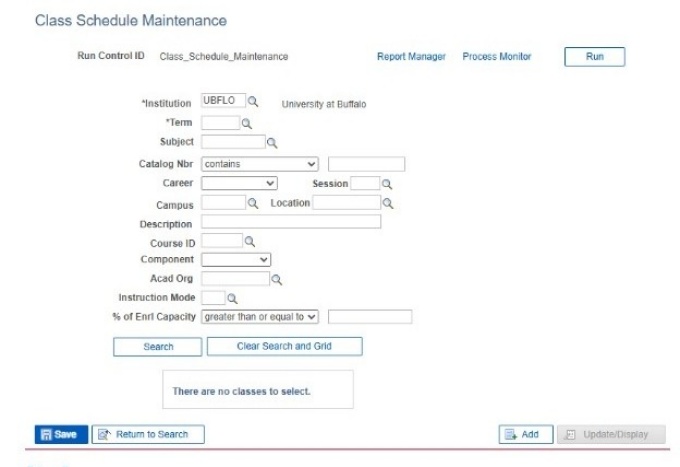 Class Schedule Maintenance screen. 