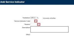 Zoom image: Magnifying glass icons highlighted after Service Indicator Code and Reason fields