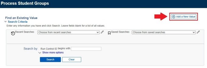 Zoom image: Process Student Groups screen with arrow pointing to "Add a New Value" button