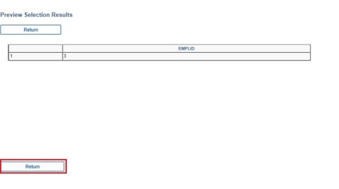 Zoom image: Preview Selection Results screen, box around Return button