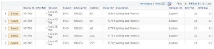 Select Class from Search Results. 