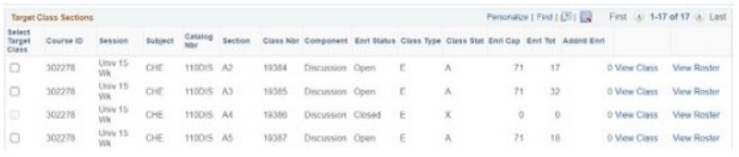 Target Class Sections Selection. 
