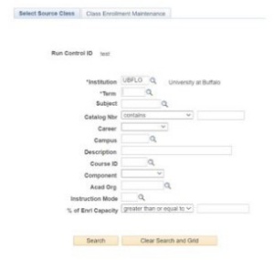 Search Criteria Screen for Source Class. 