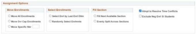 Assignment Options for Selected Class. 