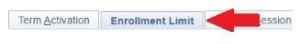 Arrow pointing to Enrollment Limit tab. 