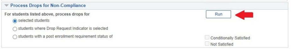 Process drops info with arrow pointing to Run button. 
