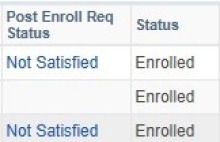 Table of Post Enroll Req. Status showing Not Satisfied / Enrolled status. 