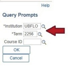 Arrow pointing to fields for Institution, Term and Course ID. 