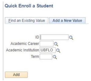 Zoom image: Add a New Value tab with fields for ID, Academic Career, Academic Institution and Term.