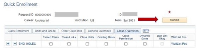 Arrow pointing to Submit button. 