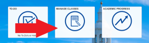 Arrow pointing to Manage Classes tile. 