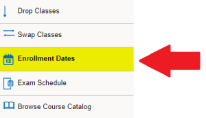 Arrow pointing to Enrollment Dates in menu. 