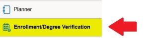 Arrow pointing to Enrollment/Verification in menu. 