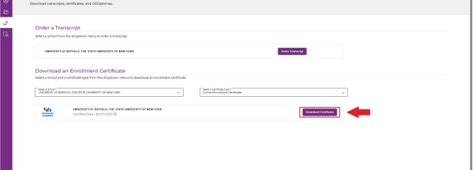 Red box around 'download certificate' with arrow pointing to box. 