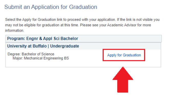 Arrow pointing to Apply for Graduation text. 