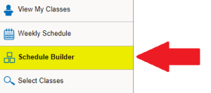 Arrow pointing to Schedule Builder in menu. 