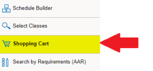 Zoom image: Arrow pointing to Shopping Cart in menu