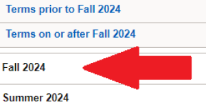 Zoom image: Arrow pointing to Fall 2024 in menu
